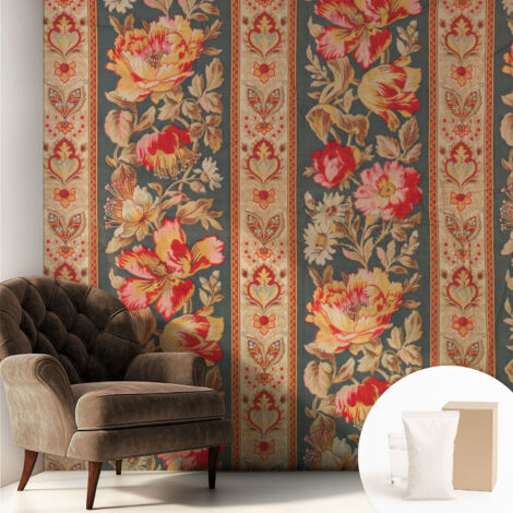 Tapete Vliestapete mit Kleber für Wohnzimmer Schlafzimmer Küche - Wanddekoration  Bunte Blumen 250x250 cm