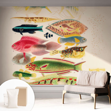 Tapete Vliestapete mit Kleber für Wohnzimmer Schlafzimmer Küche - Wanddekoration  Bunte Fische 312x219 cm