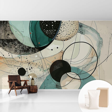 Tapete Vliestapete mit Kleber für Wohnzimmer Schlafzimmer Küche - Wanddekoration  Bunte Kreise 416x254 cm