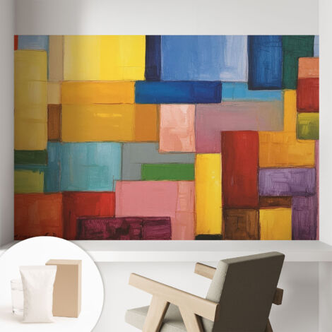 Tapete Vliestapete mit Kleber für Wohnzimmer Schlafzimmer Küche - Wanddekoration  Bunte Rechtecke 104x70 cm