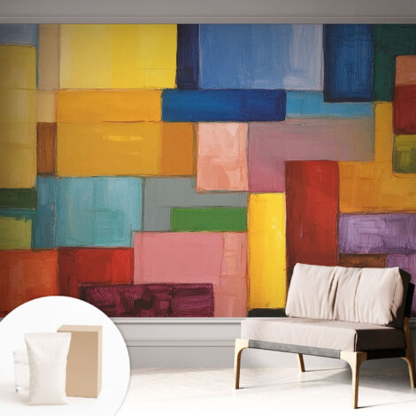 Tapete Vliestapete mit Kleber für Wohnzimmer Schlafzimmer Küche - Wanddekoration  Bunte Rechtecke 312x219 cm
