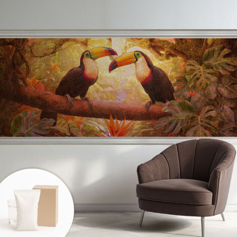 Tapete Vliestapete mit Kleber für Wohnzimmer Schlafzimmer Küche - Wanddekoration  Bunte Tukane 250x104 cm