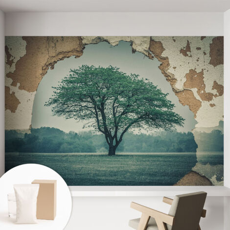 Tapete Vliestapete mit Kleber für Wohnzimmer Schlafzimmer Küche - Wanddekoration  Einsamer Baum 152x104 cm