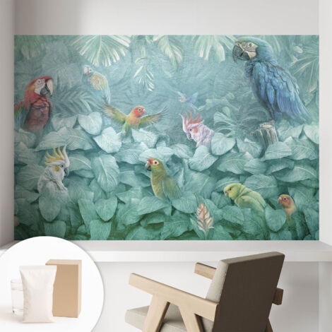 Tapete Vliestapete mit Kleber für Wohnzimmer Schlafzimmer Küche - Wanddekoration  Exotische Vögel 104x70 cm