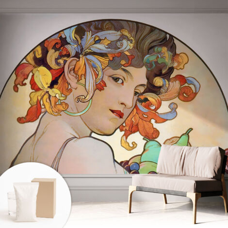 Tapete Vliestapete mit Kleber für Wohnzimmer Schlafzimmer Küche - Wanddekoration  Farbenfroher Jugendstil 312x219 cm