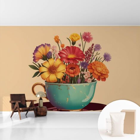 Tapete Vliestapete mit Kleber für Wohnzimmer Schlafzimmer Küche - Wanddekoration  Farbenfroher Strauß 416x254 cm