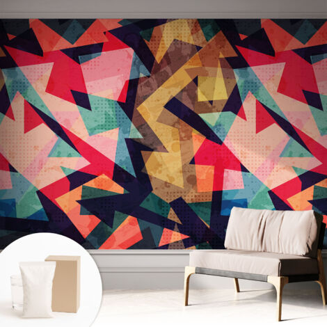 Tapete Vliestapete mit Kleber für Wohnzimmer Schlafzimmer Küche - Wanddekoration  Farbenfrohes Muster 312x219 cm