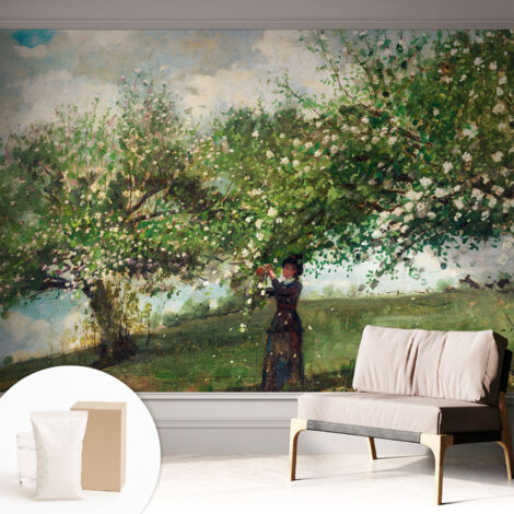 Tapete Vliestapete mit Kleber für Wohnzimmer Schlafzimmer Küche - Wanddekoration  Frühlingsszene 312x219 cm