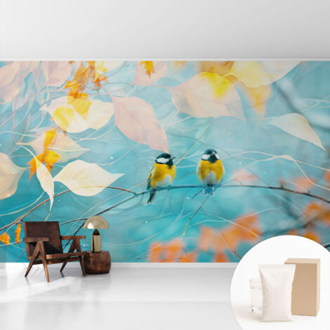 Tapete Vliestapete mit Kleber für Wohnzimmer Schlafzimmer Küche - Wanddekoration  Frühlingsvögel 416x254 cm