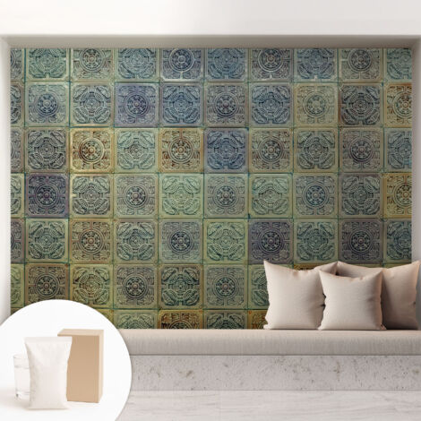 Tapete Vliestapete mit Kleber für Wohnzimmer Schlafzimmer Küche - Wanddekoration  Geometrische Fliesen 208x146 cm
