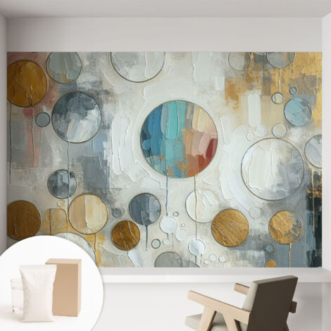 Tapete Vliestapete mit Kleber für Wohnzimmer Schlafzimmer Küche - Wanddekoration  Geometrische Kreise 152x104 cm