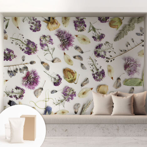Tapete Vliestapete mit Kleber für Wohnzimmer Schlafzimmer Küche - Wanddekoration  Getrocknete Blumen 208x146 cm