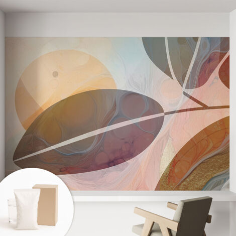 Tapete Vliestapete mit Kleber für Wohnzimmer Schlafzimmer Küche - Wanddekoration  Harmonische Blätter 152x104 cm