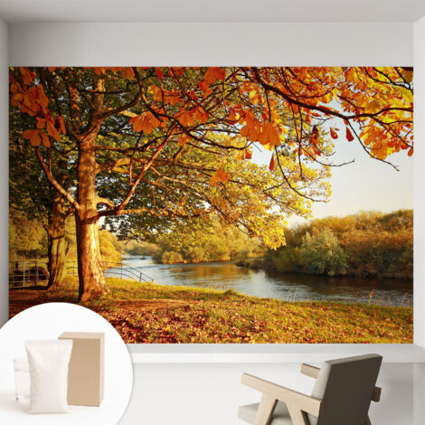 Tapete Vliestapete mit Kleber für Wohnzimmer Schlafzimmer Küche - Wanddekoration  Herbst an der Küste 152x104 cm
