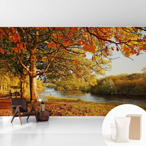 Tapete Vliestapete mit Kleber für Wohnzimmer Schlafzimmer Küche - Wanddekoration Herbst an der Küste 416x254 cm