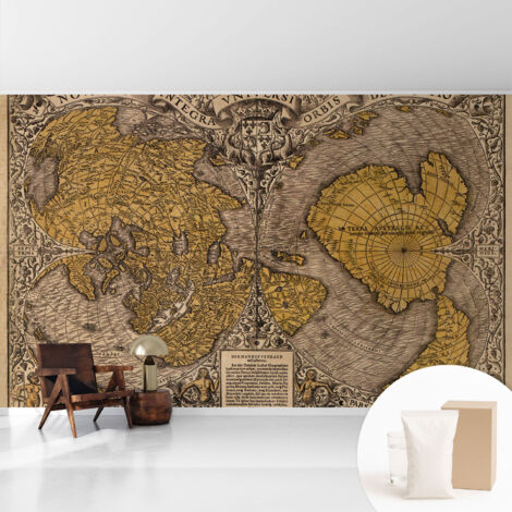 Tapete Vliestapete mit Kleber für Wohnzimmer Schlafzimmer Küche - Wanddekoration Historische Kartografie 416x254 cm