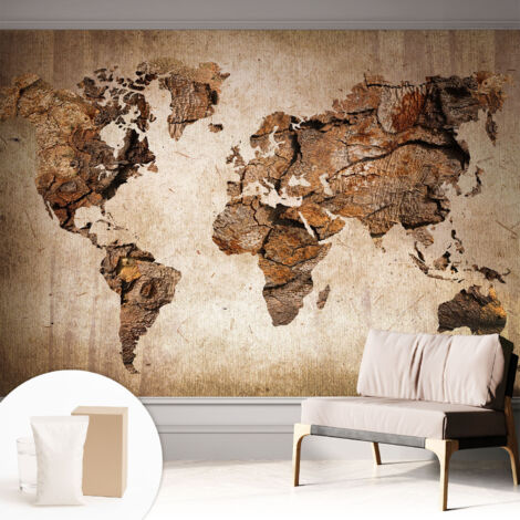 Tapete Vliestapete mit Kleber für Wohnzimmer Schlafzimmer Küche - Wanddekoration  Holzkarte 312x219 cm