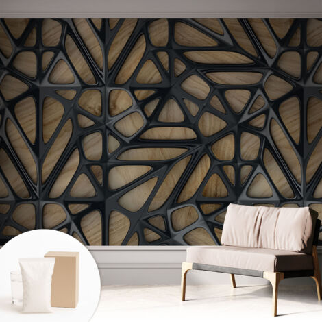 Tapete Vliestapete mit Kleber für Wohnzimmer Schlafzimmer Küche - Wanddekoration  Holznetz 312x219 cm