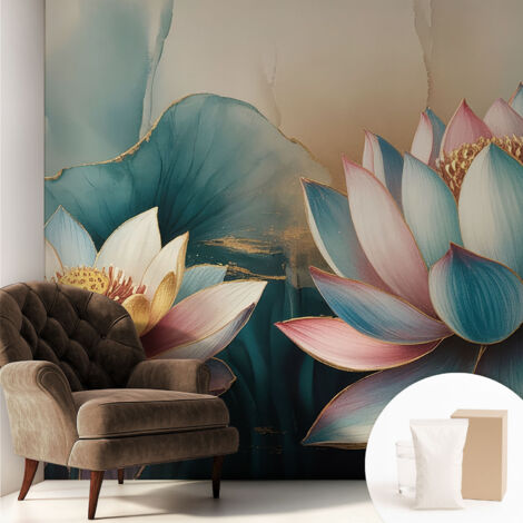 Tapete Vliestapete mit Kleber für Wohnzimmer Schlafzimmer Küche - Wanddekoration  Lotusblumen der Harmonie 250x250 cm