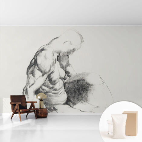 Tapete Vliestapete mit Kleber für Wohnzimmer Schlafzimmer Küche - Wanddekoration  Männliche Skizze 416x254 cm