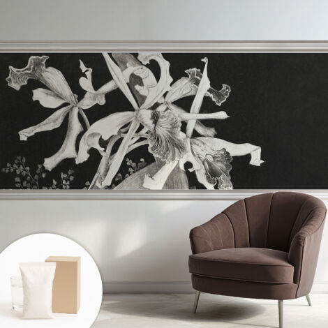 Tapete Vliestapete mit Kleber für Wohnzimmer Schlafzimmer Küche - Wanddekoration  Orchideenillustration 250x104 cm