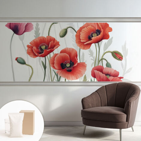 Tapete Vliestapete mit Kleber für Wohnzimmer Schlafzimmer Küche - Wanddekoration  Rote Mohnblumen 250x104 cm