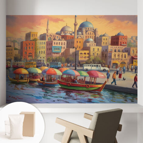 Tapete Vliestapete mit Kleber für Wohnzimmer Schlafzimmer Küche - Wanddekoration  Städtische Küste 104x70 cm