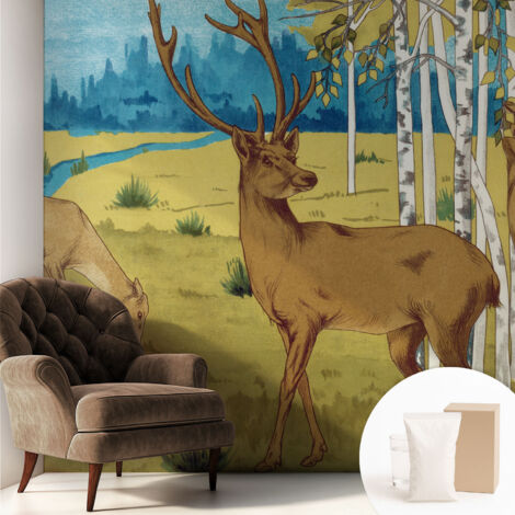 Tapete Vliestapete mit Kleber für Wohnzimmer Schlafzimmer Küche - Wanddekoration  Waldharmonie 250x250 cm