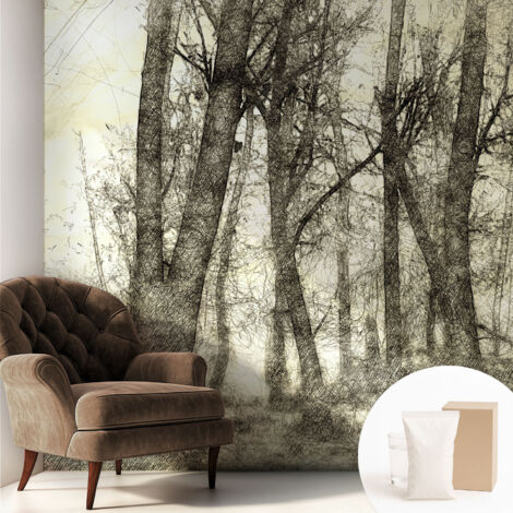 Tapete Vliestapete mit Kleber für Wohnzimmer Schlafzimmer Küche - Wanddekoration  Waldmelancholie 250x250 cm