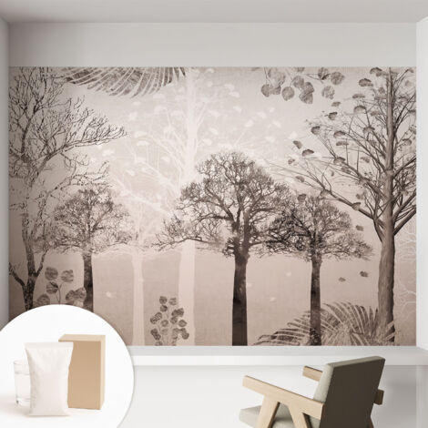 Tapete Vliestapete mit Kleber für Wohnzimmer Schlafzimmer Küche - Wanddekoration  Zarte Bäume 152x104 cm