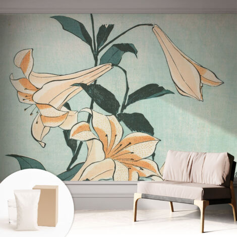 Tapete Vliestapete mit Kleber für Wohnzimmer Schlafzimmer Küche - Wanddekoration  Zarte Lilien 312x219 cm