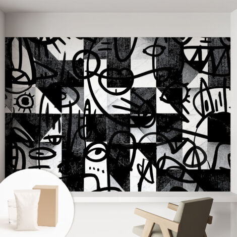 Tapete Vliestapete mit Kleber für Wohnzimmer Schlafzimmer Küche - Wanddekoration  Zeichnerisches Chaos 152x104 cm