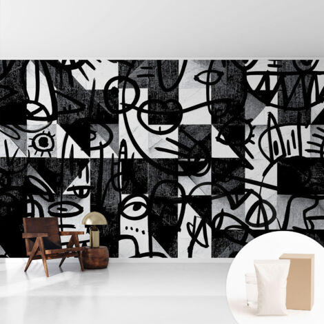 Tapete Vliestapete mit Kleber für Wohnzimmer Schlafzimmer Küche - Wanddekoration  Zeichnerisches Chaos 416x254 cm