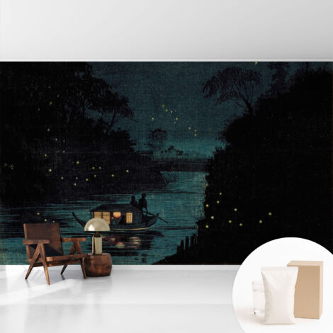 Tapete Vliestapete mit Kleber modern - Wanddeko für Küche - Klebefolie Wand - luxus Look Abendlich Lichter 416x254 cm