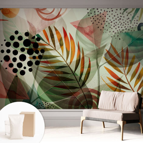 Tapete Vliestapete mit Kleber modern - Wanddeko für Küche - Klebefolie Wand - luxus Look Abstrakte Blätter 312x219 cm