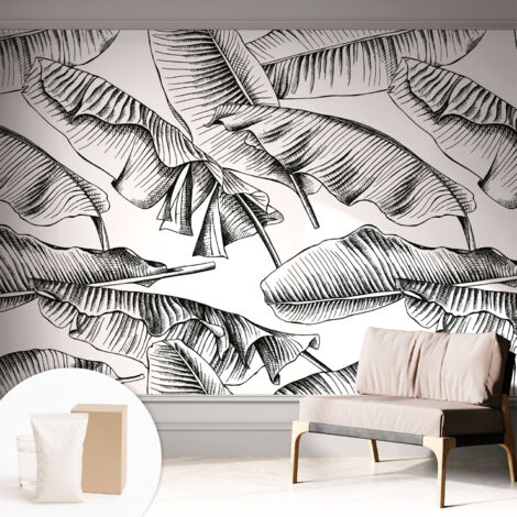 Tapete Vliestapete mit Kleber modern - Wanddeko für Küche - Klebefolie Wand - luxus Look Bananenblätter 312x219 cm