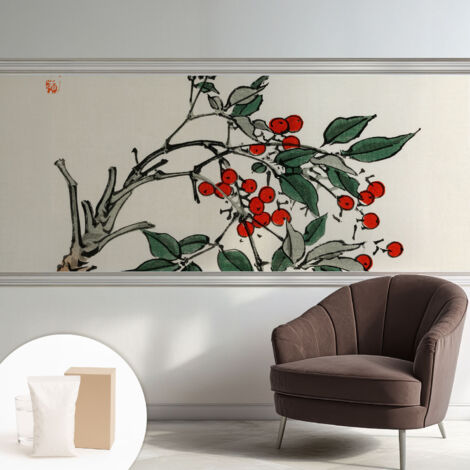 Tapete Vliestapete mit Kleber modern - Wanddeko für Küche - Klebefolie Wand - luxus Look Beerenzweig 250x104 cm