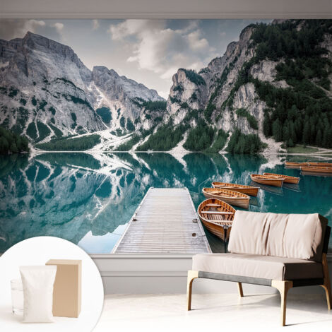 Tapete Vliestapete mit Kleber modern - Wanddeko für Küche - Klebefolie Wand - luxus Look Bergpanorama 312x219 cm