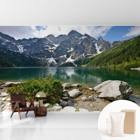 Tapete Vliestapete mit Kleber modern - Wanddeko für Küche - Klebefolie Wand - luxus Look Bergsee 416x254 cm