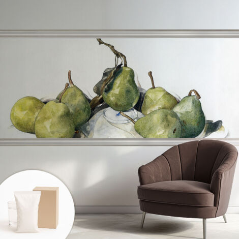 Tapete Vliestapete mit Kleber modern - Wanddeko für Küche - Klebefolie Wand - luxus Look Birnen in Aquarell 250x104 cm