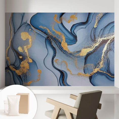 Tapete Vliestapete mit Kleber modern - Wanddeko für Küche - Klebefolie Wand - luxus Look Blaue Wellen 104x70 cm