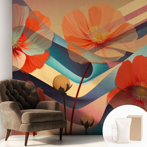Tapete Vliestapete mit Kleber modern - Wanddeko für Küche - Klebefolie Wand - luxus Look Blumen der Sinne 250x250 cm