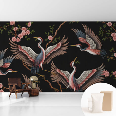 Tapete Vliestapete mit Kleber modern - Wanddeko für Küche - Klebefolie Wand - luxus Look Blumenmuster 416x254 cm
