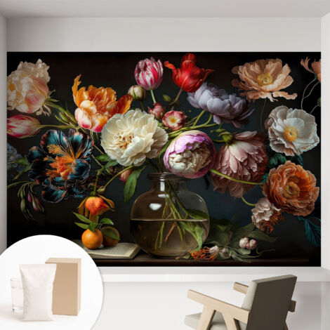 Tapete Vliestapete mit Kleber modern - Wanddeko für Küche - Klebefolie Wand - luxus Look Blumenstrauß 152x104 cm