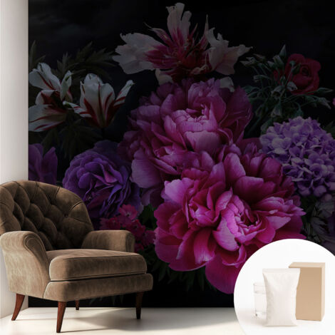 Tapete Vliestapete mit Kleber modern - Wanddeko für Küche - Klebefolie Wand - luxus Look Blumige Eleganz 250x250 cm