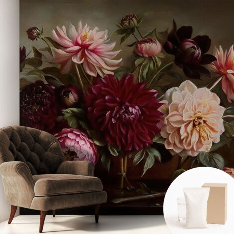 Tapete Vliestapete mit Kleber modern - Wanddeko für Küche - Klebefolie Wand - luxus Look Blumige Pracht 250x250 cm