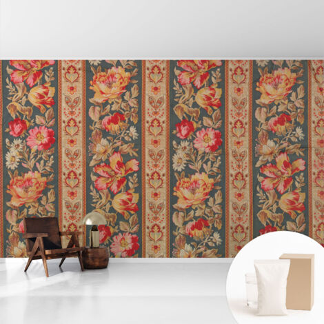 Tapete Vliestapete mit Kleber modern - Wanddeko für Küche - Klebefolie Wand - luxus Look Bunte Blumen 416x254 cm