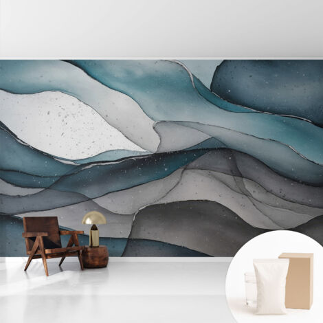 Tapete Vliestapete mit Kleber modern - Wanddeko für Küche - Klebefolie Wand - luxus Look Bunte Wellen 416x254 cm