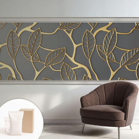 Tapete Vliestapete mit Kleber modern - Wanddeko für Küche - Klebefolie Wand - luxus Look Elegante Blätter 250x104 cm