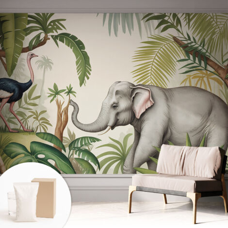 Tapete Vliestapete mit Kleber modern - Wanddeko für Küche - Klebefolie Wand - luxus Look Exotische Szene 312x219 cm